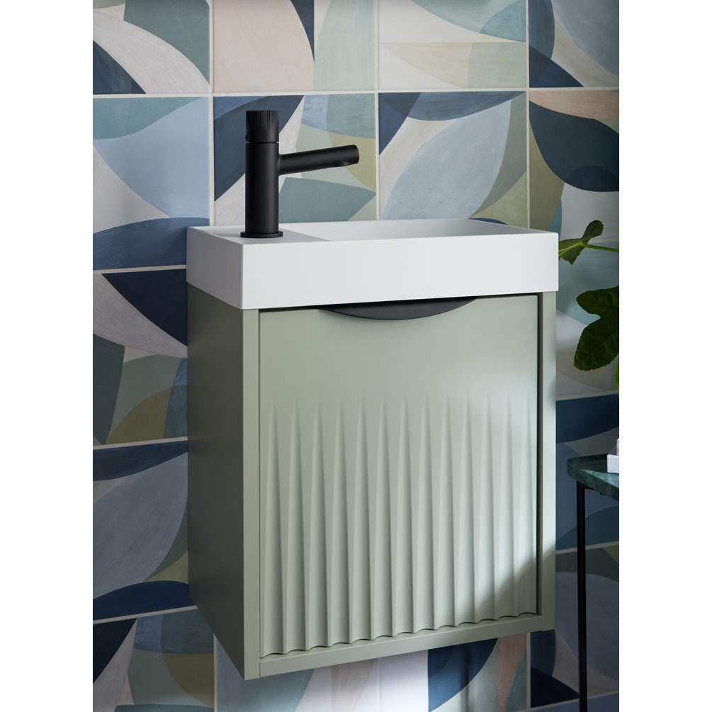 Vado Safari Fluted 400mm Sage Green Wall Hung Cloakroom Vanity Unit & Basin